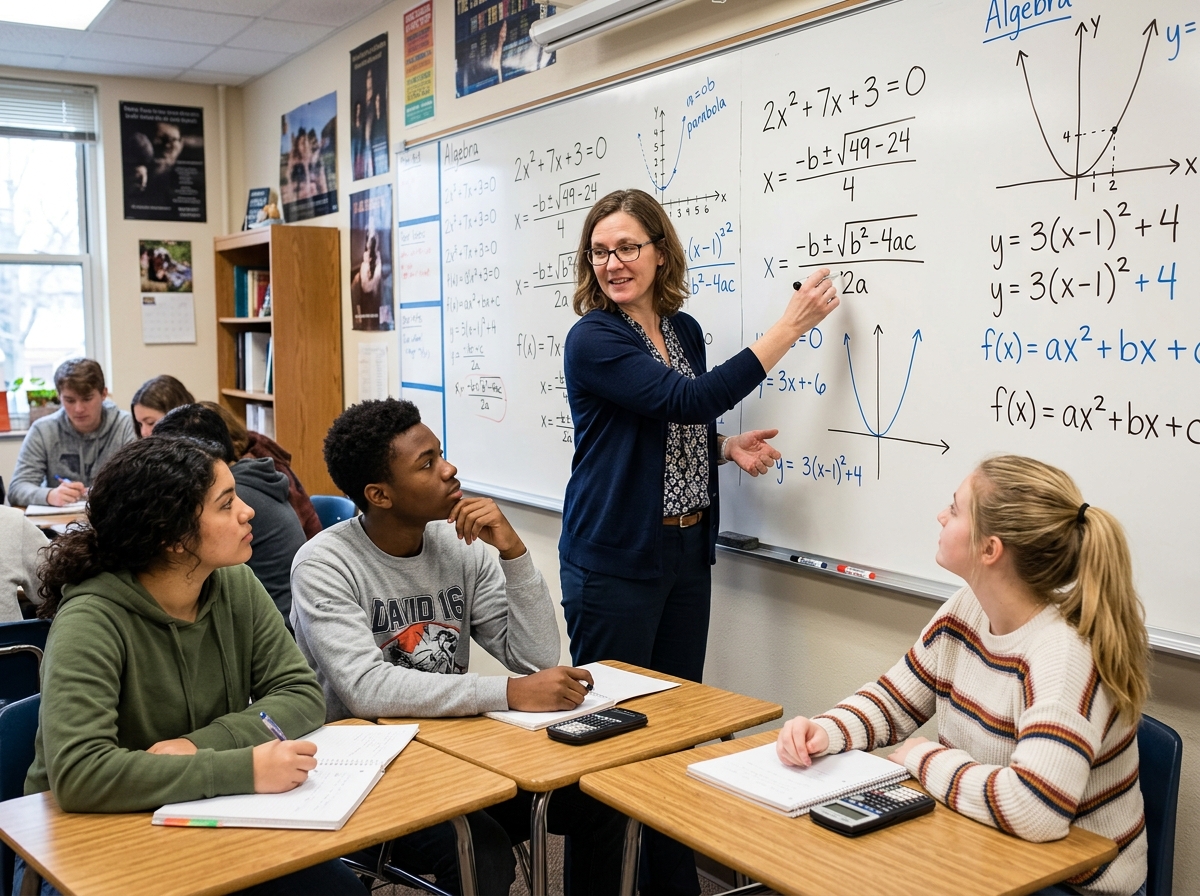 A teacher standing at a whiteboard